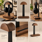 Detail views of The Headphone Stand, including the top support and base channel
