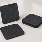 Three felt coasters laid out to show their rounded corners